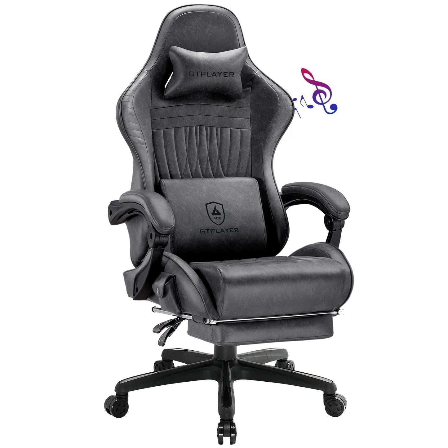 Adjustable Ergonomic Gaming Chair Faux Leather with Built-in Speakers