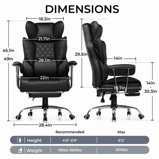 Big and Tall Gaming Chair with Pocket Spring Lumbar Support and Footrest