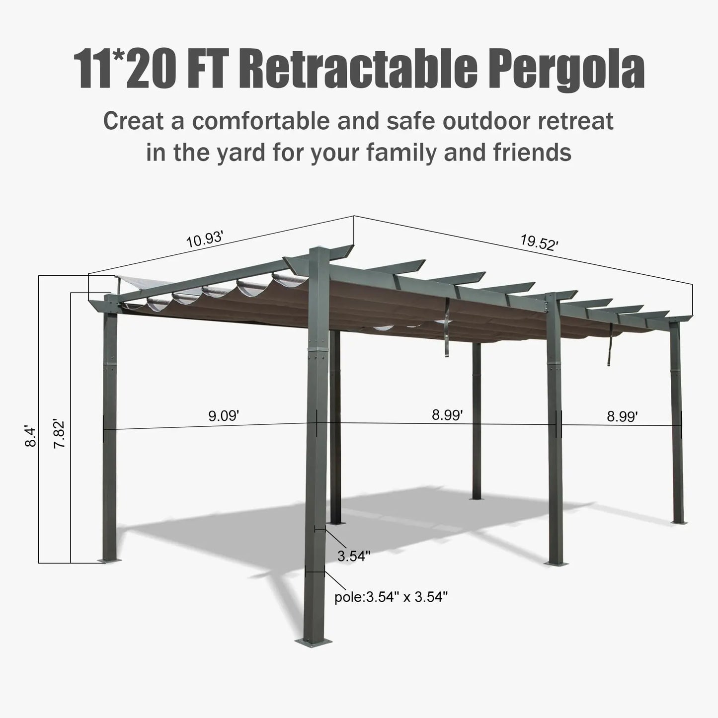 11X20 FT Outdoor Retractable Aluminum Garden Pergola