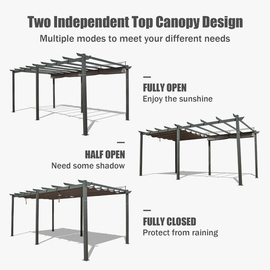 11X20 FT Outdoor Retractable Aluminum Garden Pergola