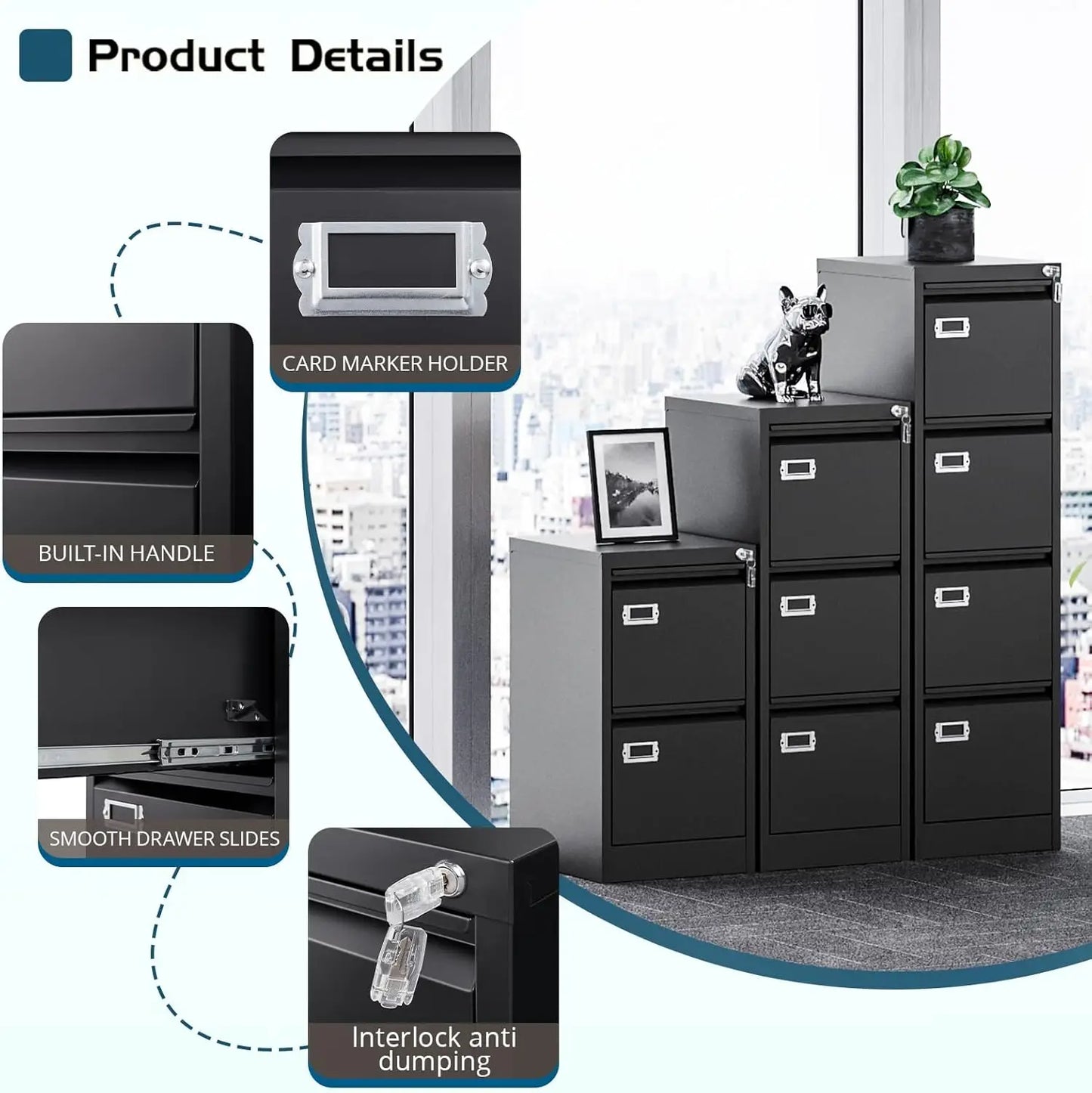 4-Drawer Locking Metal File Cabinet for Letter/Legal/A4 Files