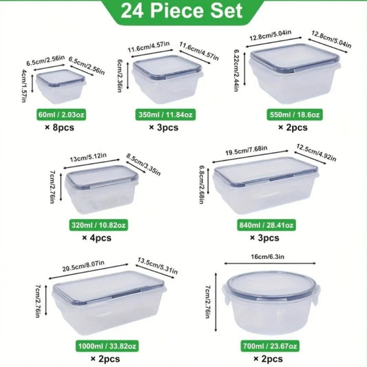 48Pcs Food Storage Set - 24 Airtight Containers & Lids with Labels