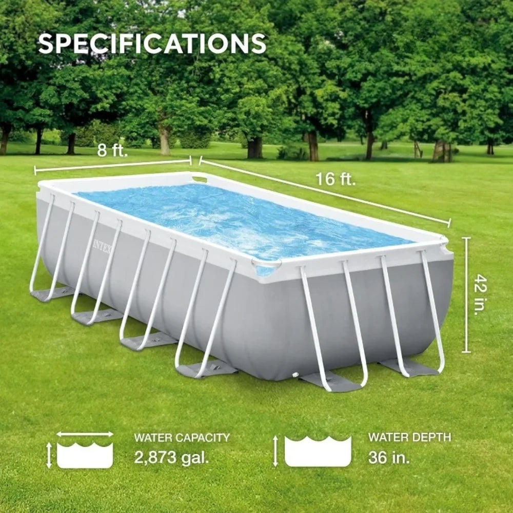 Prism Frame Premium Rectangular Above Ground Swimming Pool Set:16ft x 8ft x 42in