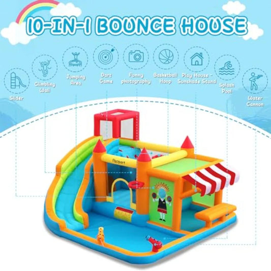 Large Inflatable Bounce House with Water Slide and Climbing Wall