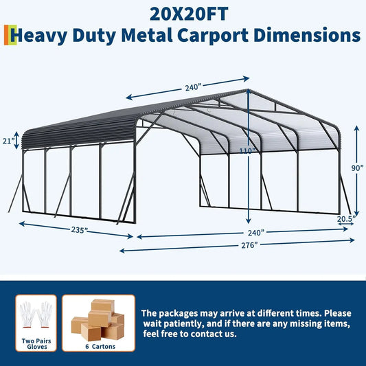 20x20 FT Heavy Duty Galvanized Steel Roof, Reinforced Base, Outdoor Car Shelter
