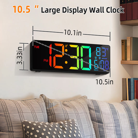 10.5" LED Digital Wall Clock and Temperature Display and Remote