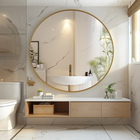 30 Inch Large Gold Framed Round Vanity Mirror