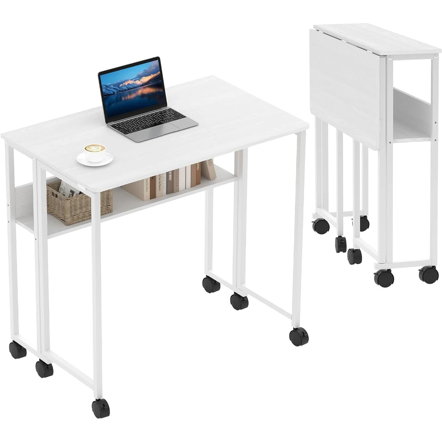 Space Saving Foldable Rolling Desk with Laptop Storage