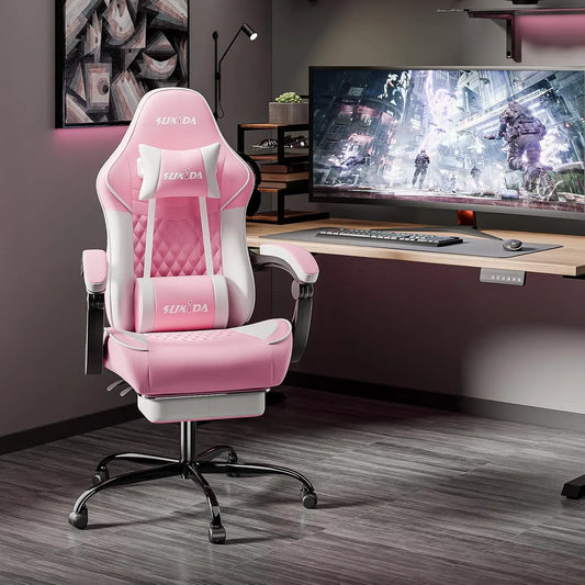 Height Adjustable Ergonomic Video Gaming / Computer Chair with Messaging Lumbar Support
