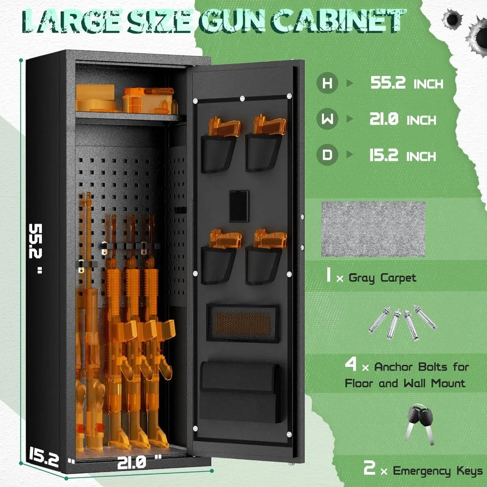 10 Rifle Fireproof Gun Safe with 4 Pistol Pouches and Top Shelf with Password Lock