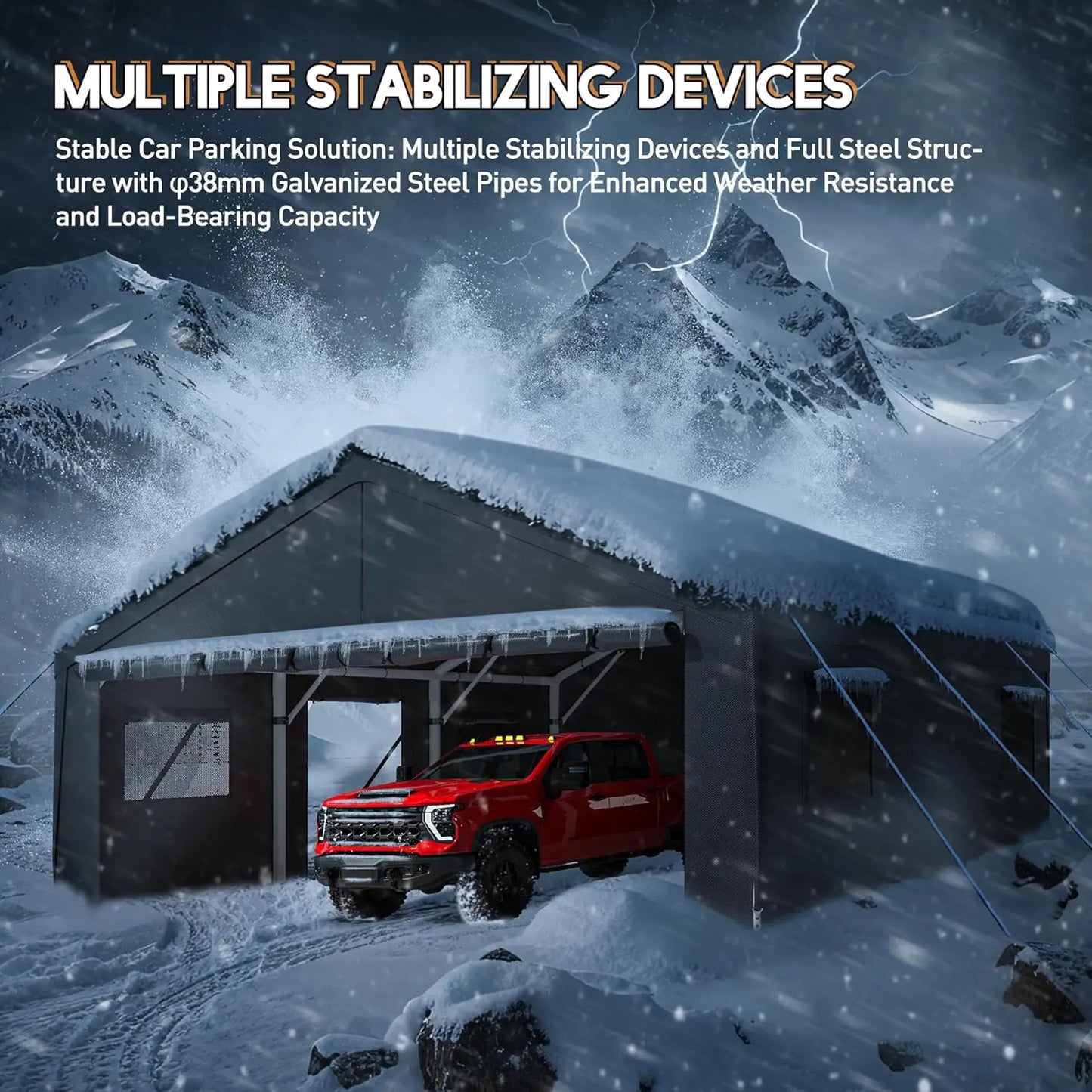 20x20 Portable Heavy Duty Metal Garage with Side Doors and Roll-Up Windows
