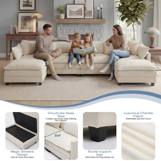 113.4" Modular Sectional Sofa with Ottoman.