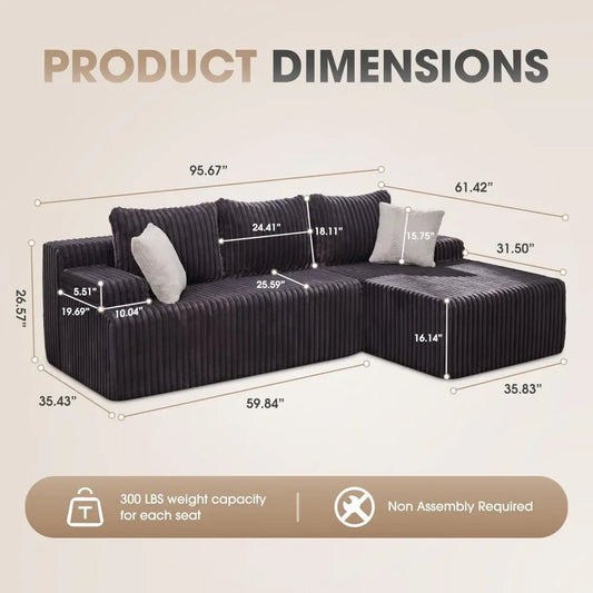 Modular Sectional Sofa Couch, L-Shape Memory Foam, Oversize Chaise Living Room Furniture Set