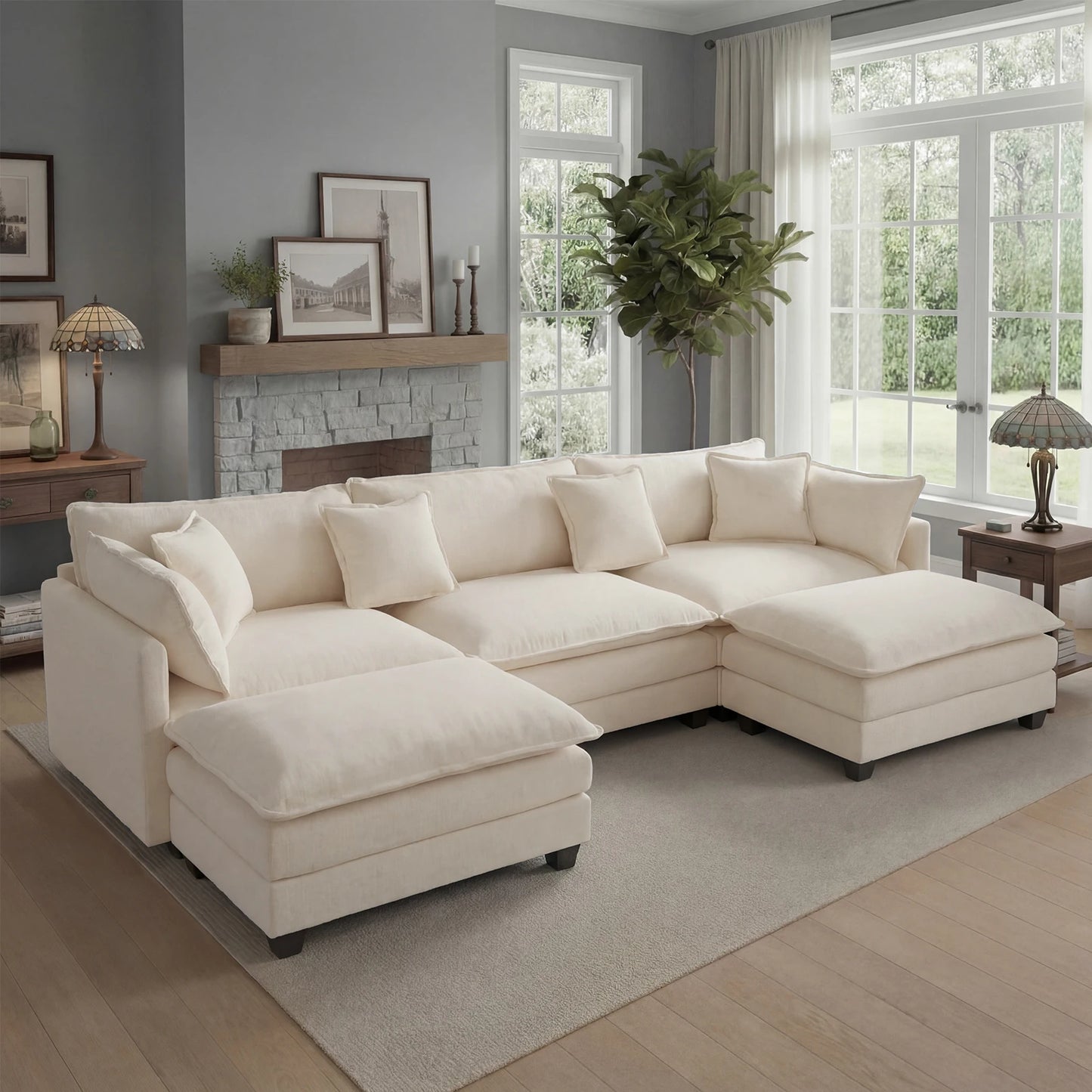 113.4" Modular Sectional Sofa with Ottoman.