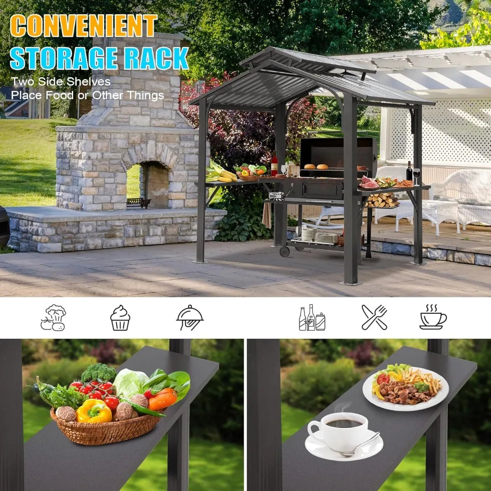 8x5FT Hardtop Grill Gazebo with Double Steel Roof
