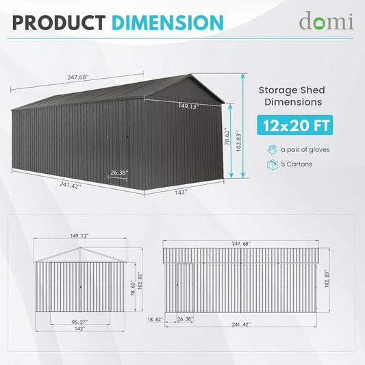 12x20ft Metal Garage / Carport with Lockable Double Side Doors and Storage