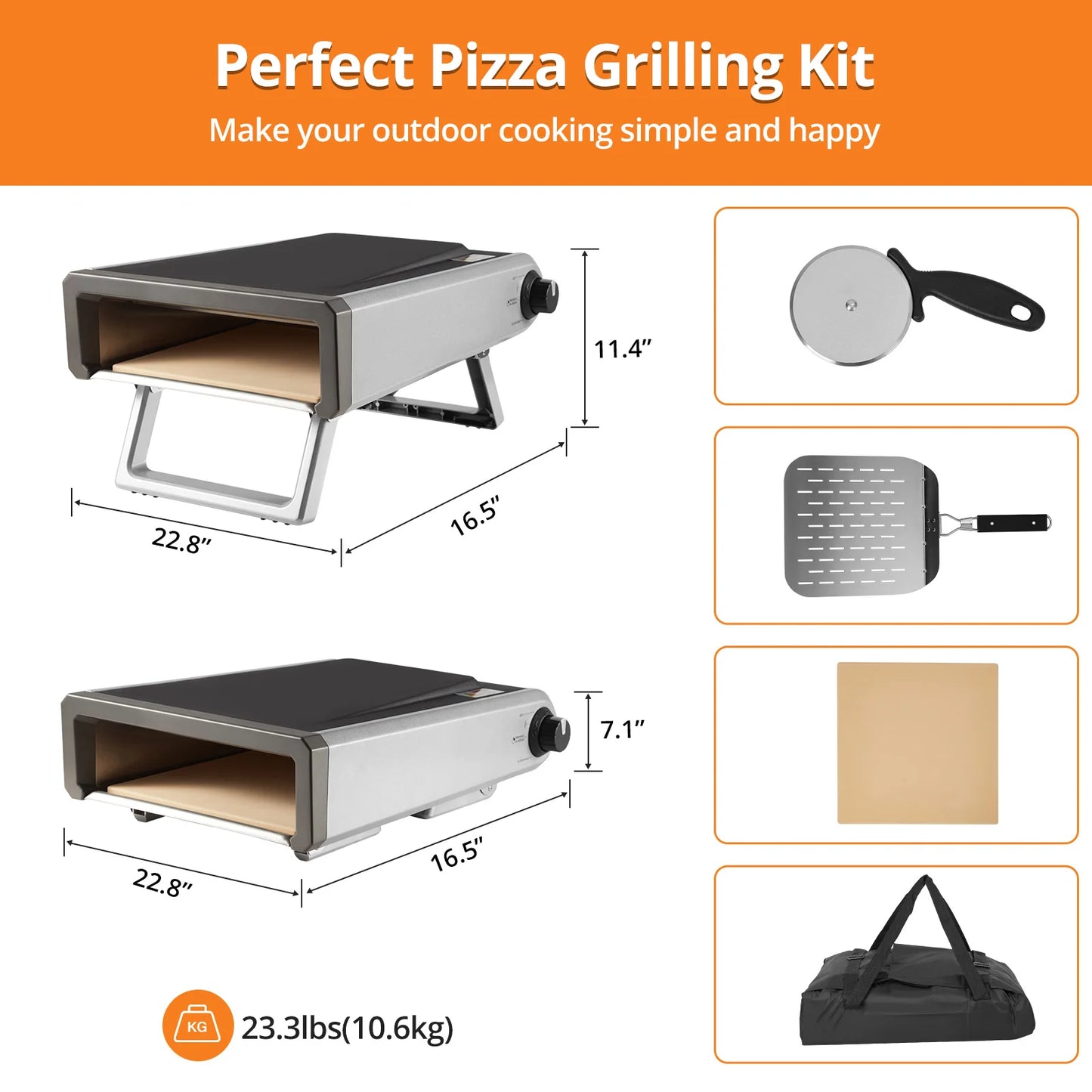 Gas Powered 12" Outdoor Pizza Oven with Accessories