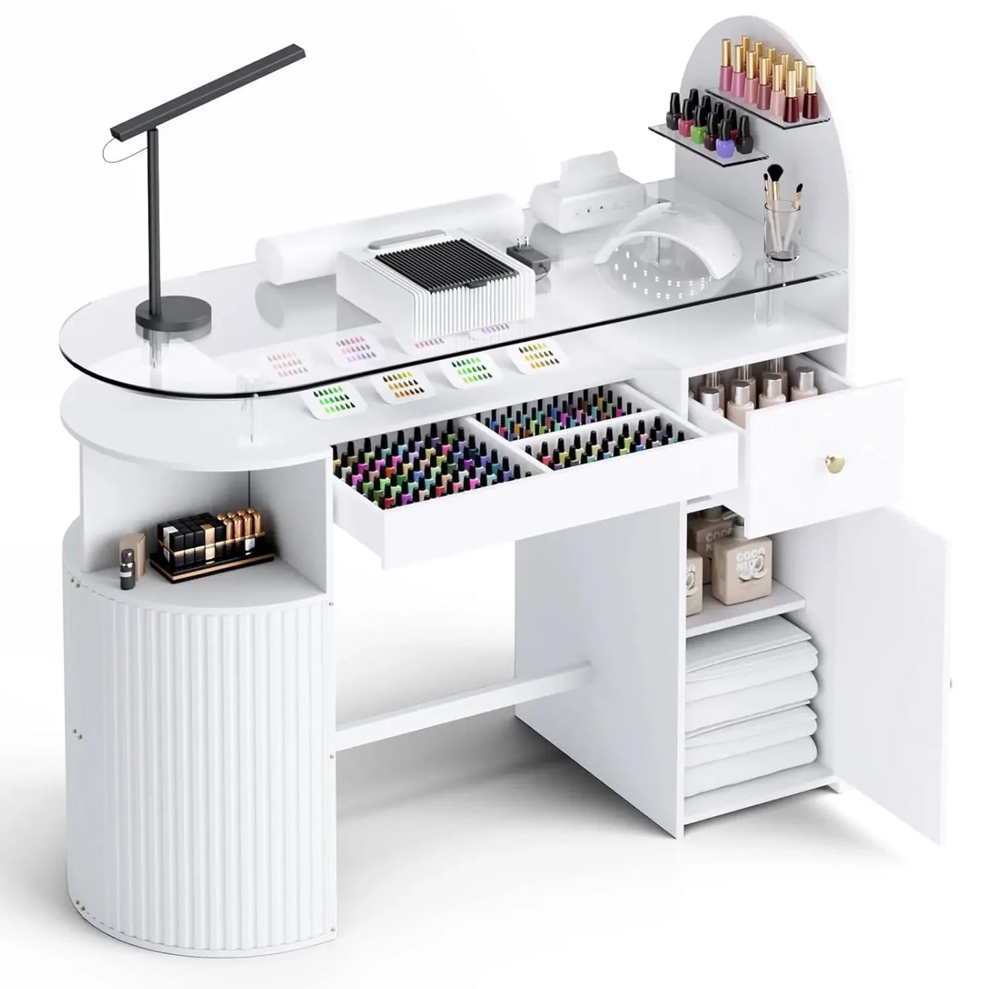 Professional Nail Tech Desk with Tempered Glass Top