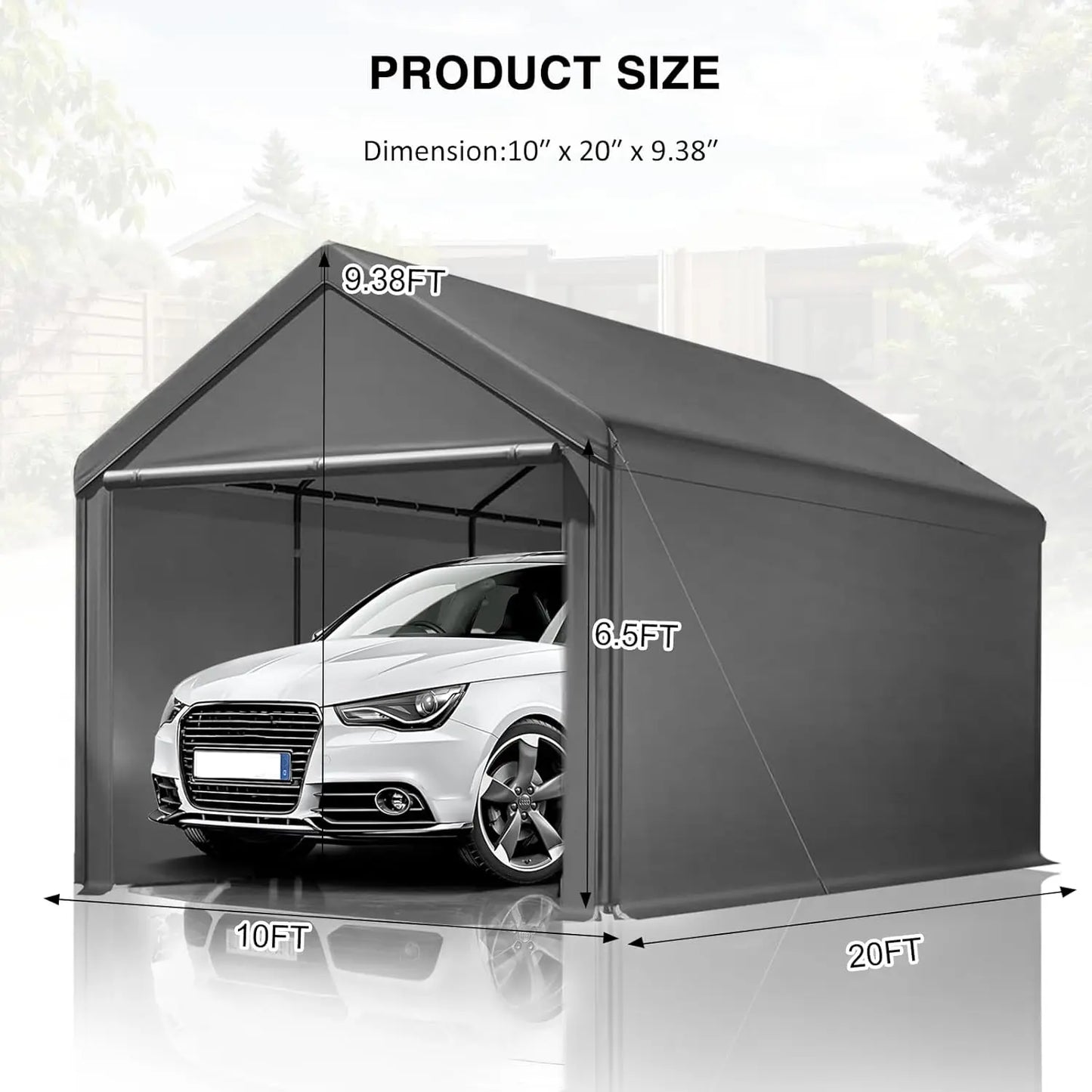10x20 Heavy Duty, Portable Carport Garage with Removable Sidewalls and Door