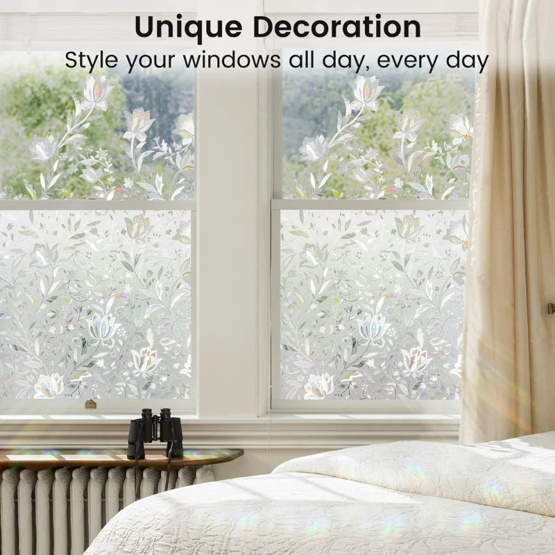 Rainbow Tulip Sun Blocking Decorative Stained Glass Window Film