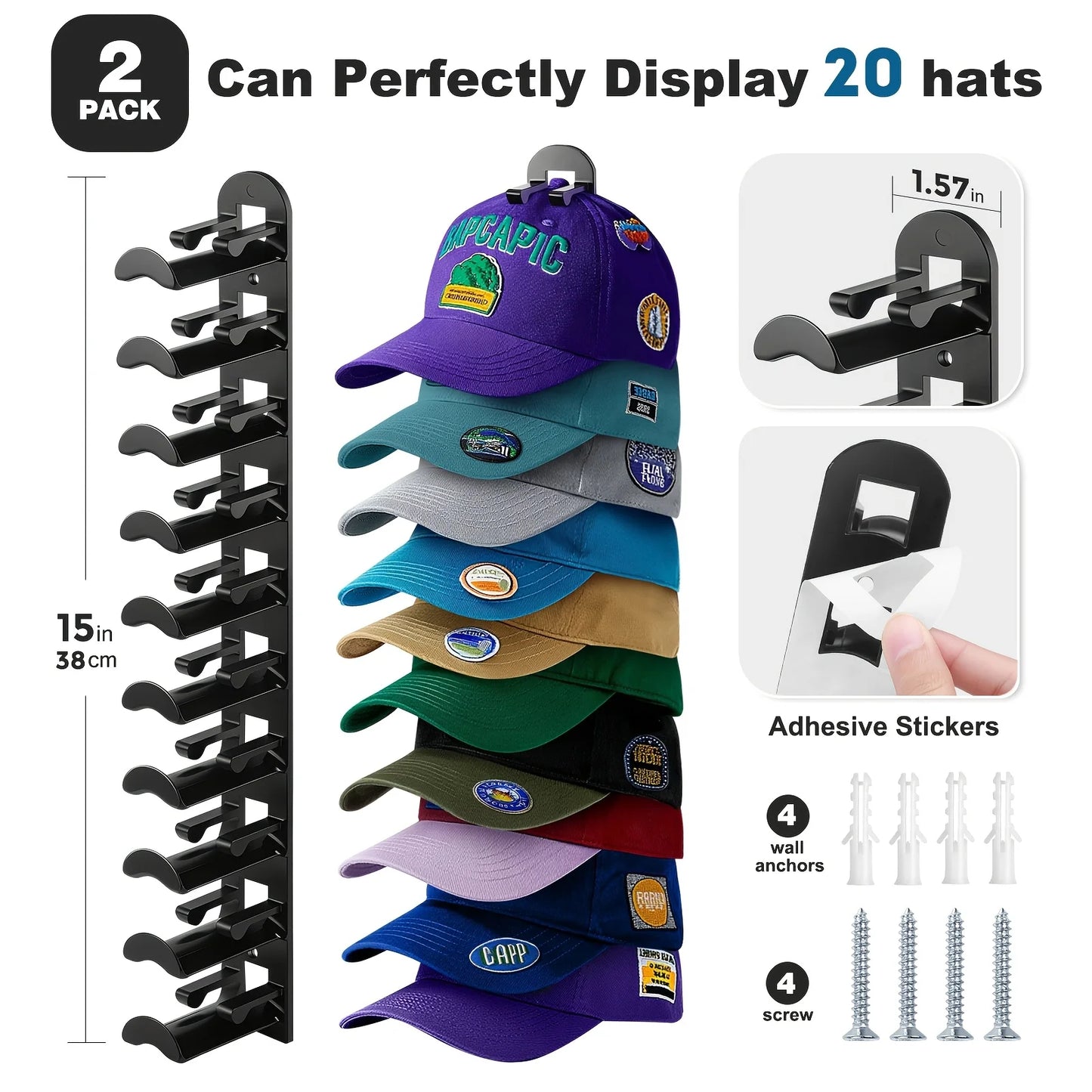 Multi-Layer wall mounted Hat Rack for Baseball Caps.
