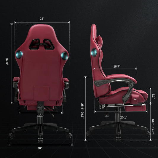 Adjustable Ergonomic Gaming Chair Faux Leather with Built-in Speakers