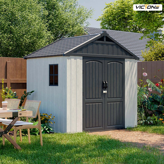 8' x 6' Plastic Outdoor Storage Shed with Floor, Window and Lockable Door