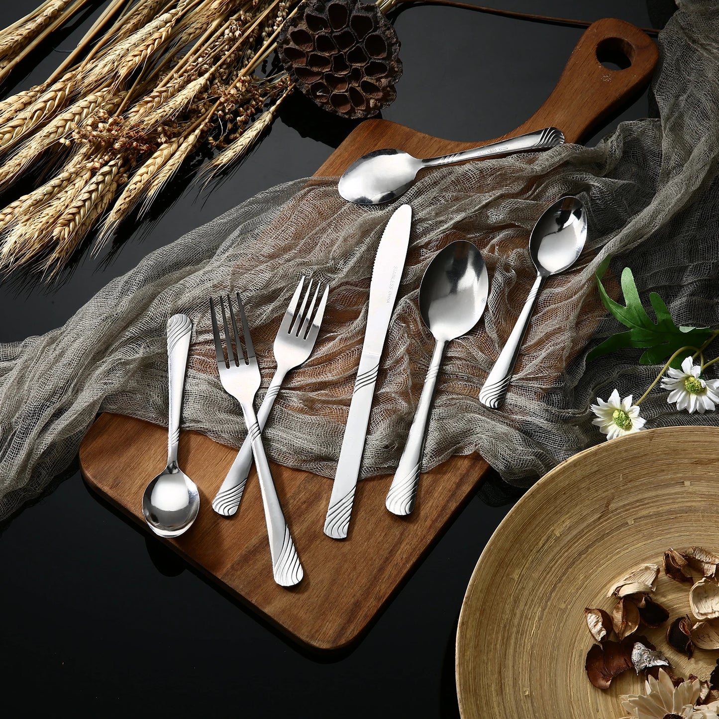 48 Pcs Stainless Steel Dinnerware Set For 8. Forks, Spoons, and Knife