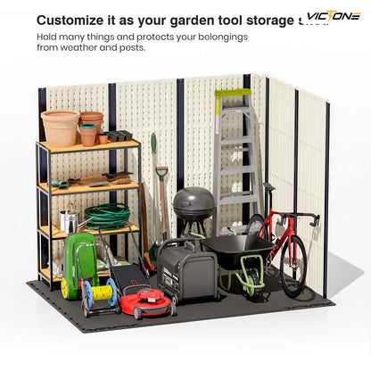 8' x 6' Plastic Outdoor Storage Shed with Floor, Window and Lockable Door