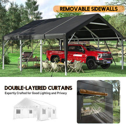 20x20 Portable Heavy Duty Metal Garage with Side Doors and Roll-Up Windows