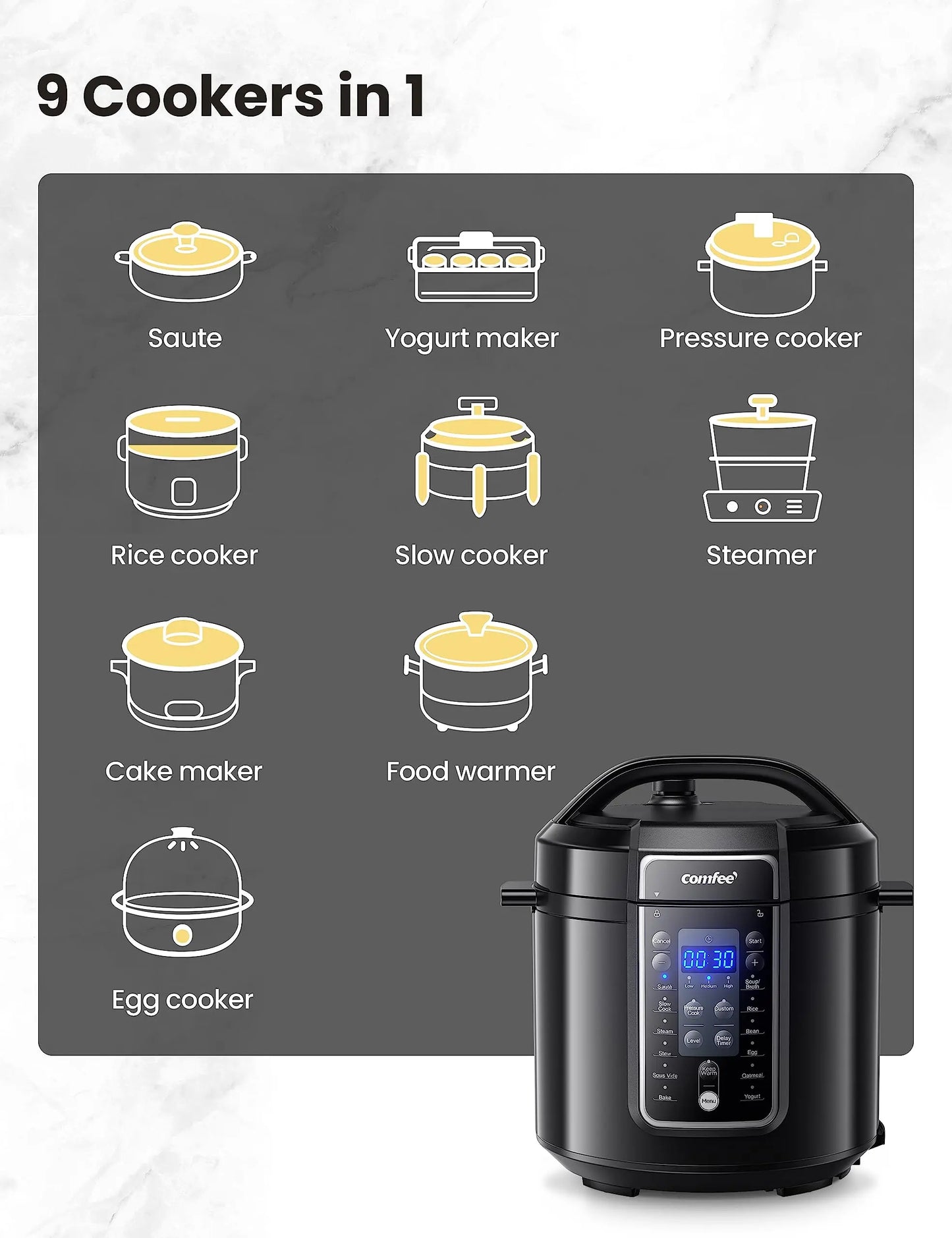 9-in-1 Electric Multi Cooker / Pressure Cooker with13 Presets