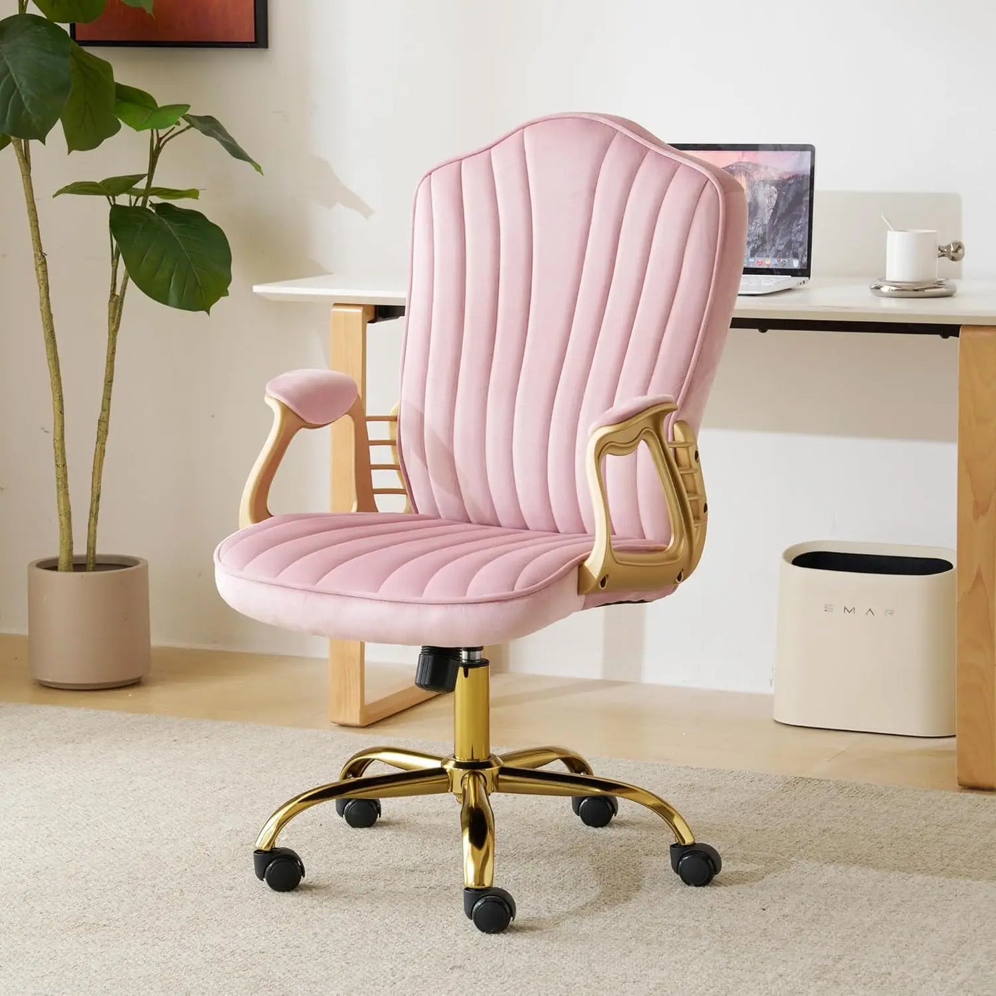 Pink Rolling Home Office Chair with Arm Rest