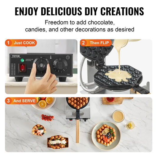 Commercial Egg Bubble Waffle Maker 1400W Non-Stick Stainless Steel