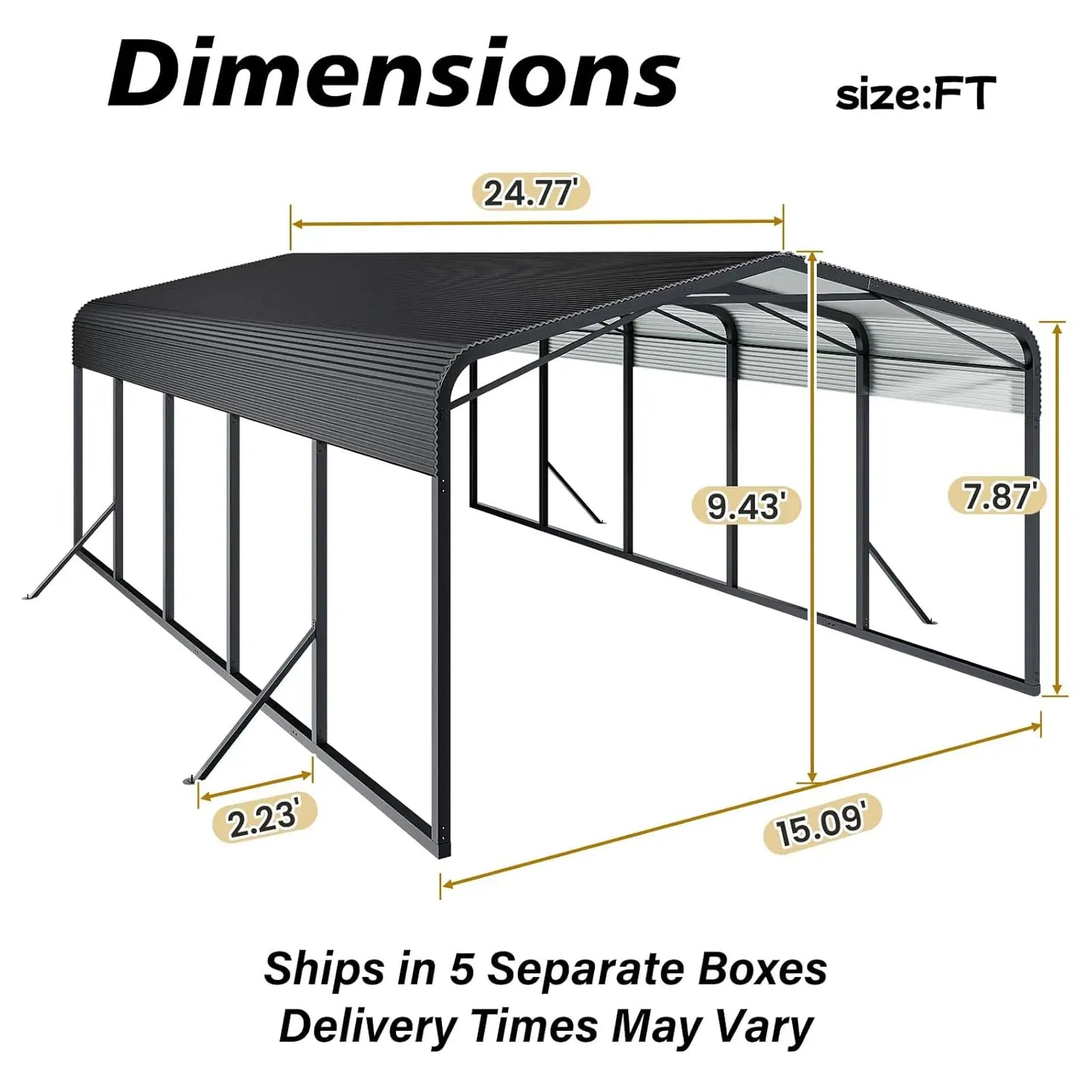 15x25 FT Heavy Duty Metal Carport with Galvanized Steel Roof
