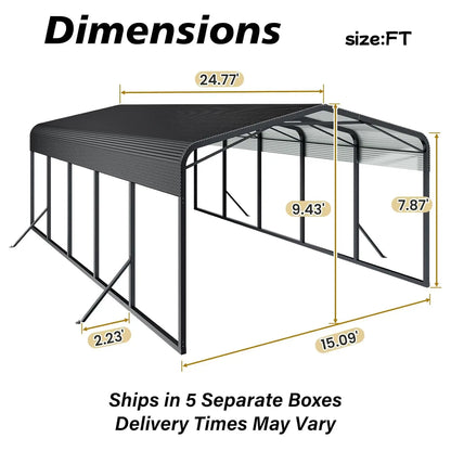 15x25 FT Heavy Duty Metal Carport with Galvanized Steel Roof