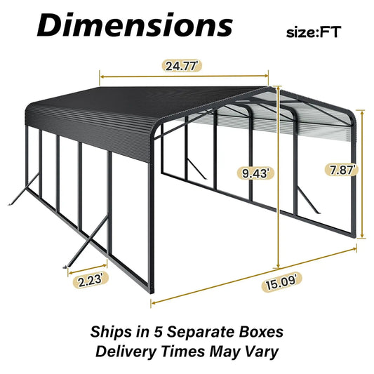 15x25 FT Heavy Duty Metal Carport with Galvanized Steel Roof