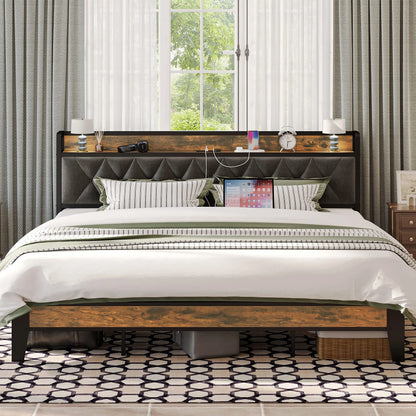 Storage Headboard with Outlets, Twin/Twin XL/Full/Queen/King/California King Bed Frames, No Box Springs Needed