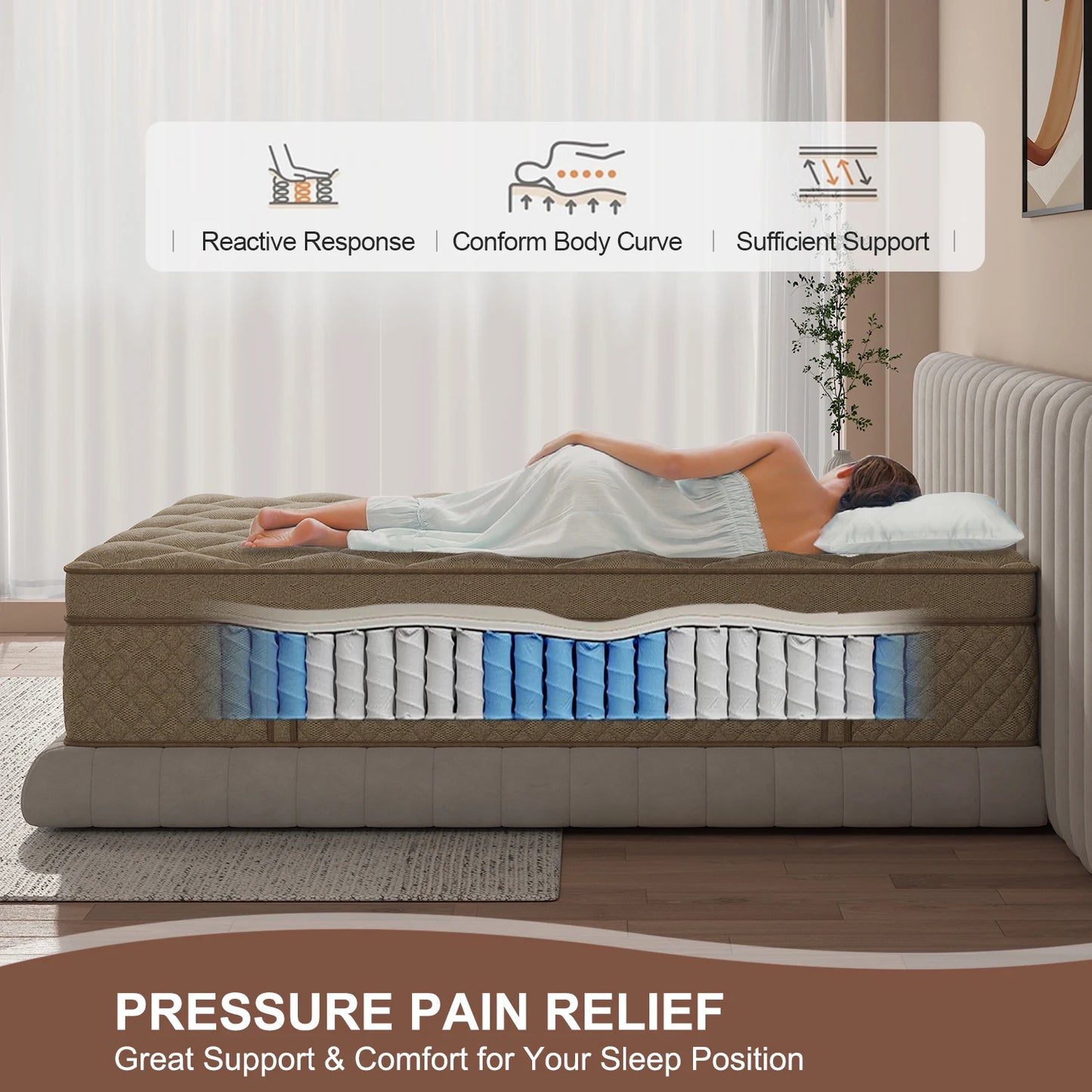 12"14" Gel Memory Foam Hybrid Pocket Spring Mattress. Twin Full Queen King Mattress, Medium Firm with Motion Isolation