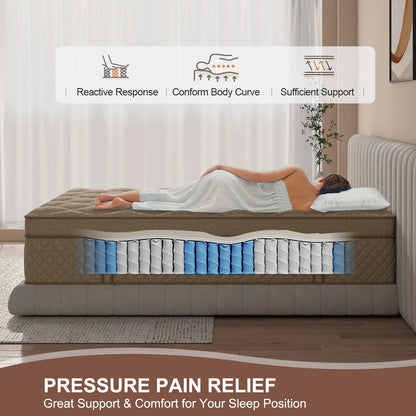 12"14" Gel Memory Foam Hybrid Pocket Spring Mattress. Twin Full Queen King Mattress, Medium Firm with Motion Isolation