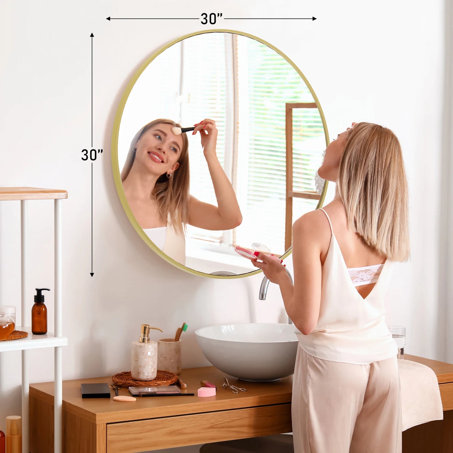 30 Inch Large Gold Framed Round Vanity Mirror
