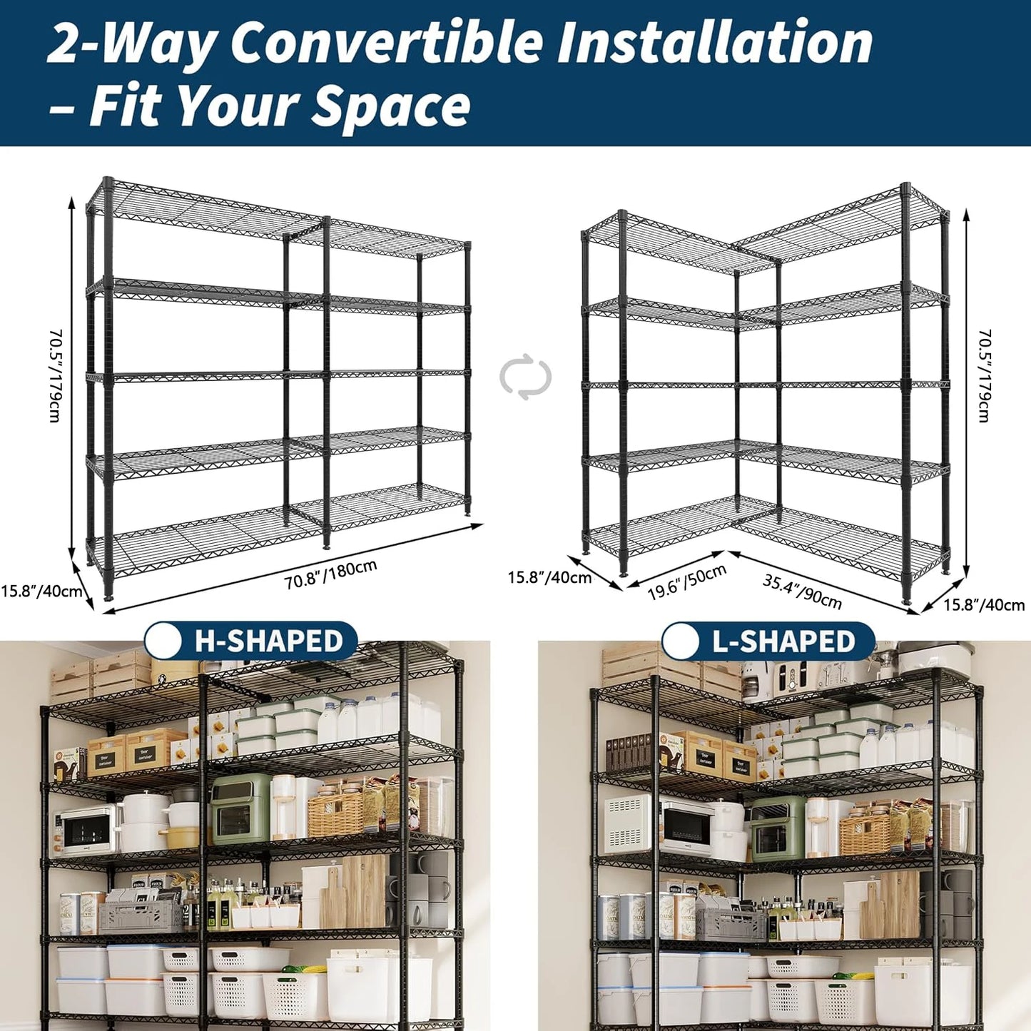 Heavy Duty Adjustable Metal Storage Shelves 5 Tier Organization.