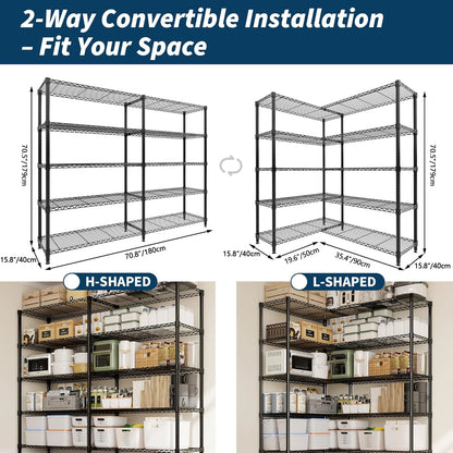 Heavy Duty Adjustable Metal Storage Shelves 5 Tier Organization.