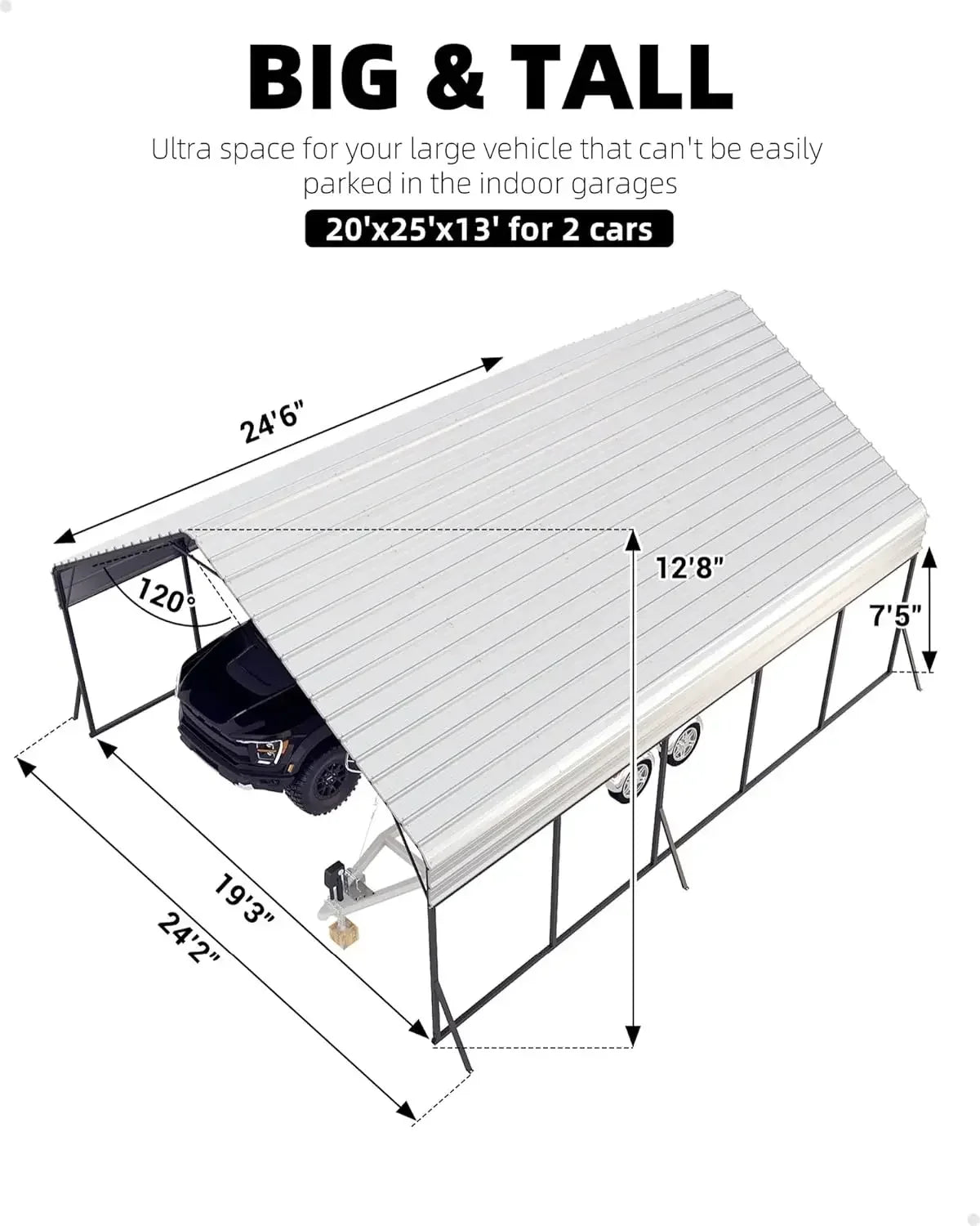 20'x25'x13' Heavy Duty Metal Carport for 2 Cars with Reinforced Frame