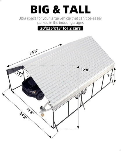 20'x25'x13' Heavy Duty Metal Carport for 2 Cars with Reinforced Frame
