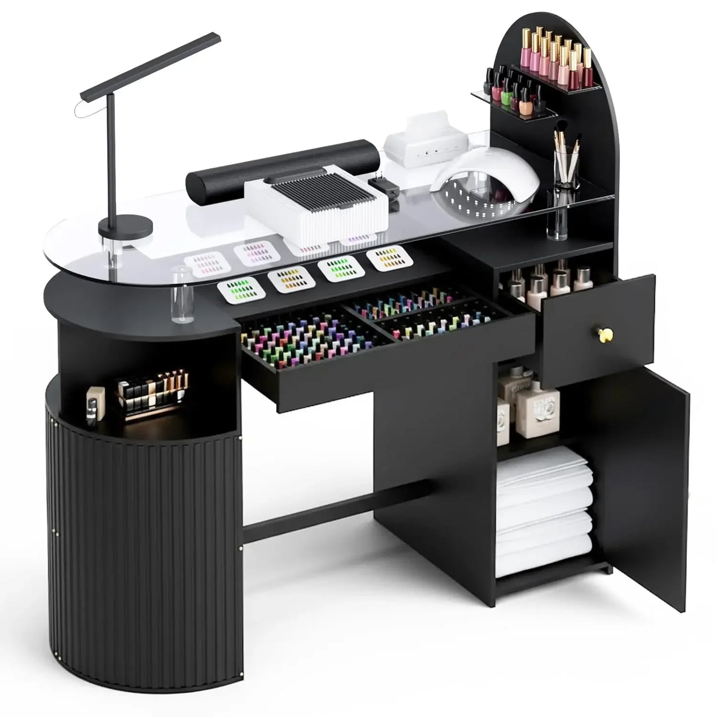 Professional Nail Tech Desk with Tempered Glass Top