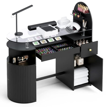 Professional Nail Tech Desk with Tempered Glass Top