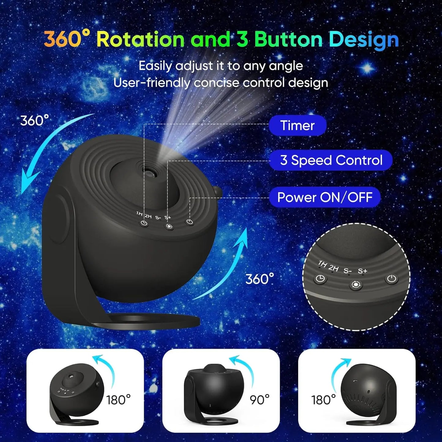 Galaxy Projection Night Light, Black Planetarium LED Lamp