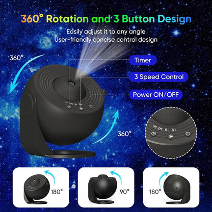 Galaxy Projection Night Light, Black Planetarium LED Lamp