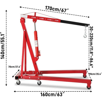 2 Ton Folding Hydraulic Engine Hoist with Telescopic Boom and Outriggers