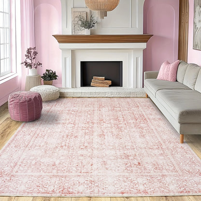 Large Pink Floral Livingroom / Bedroom Area Rug. Washable
